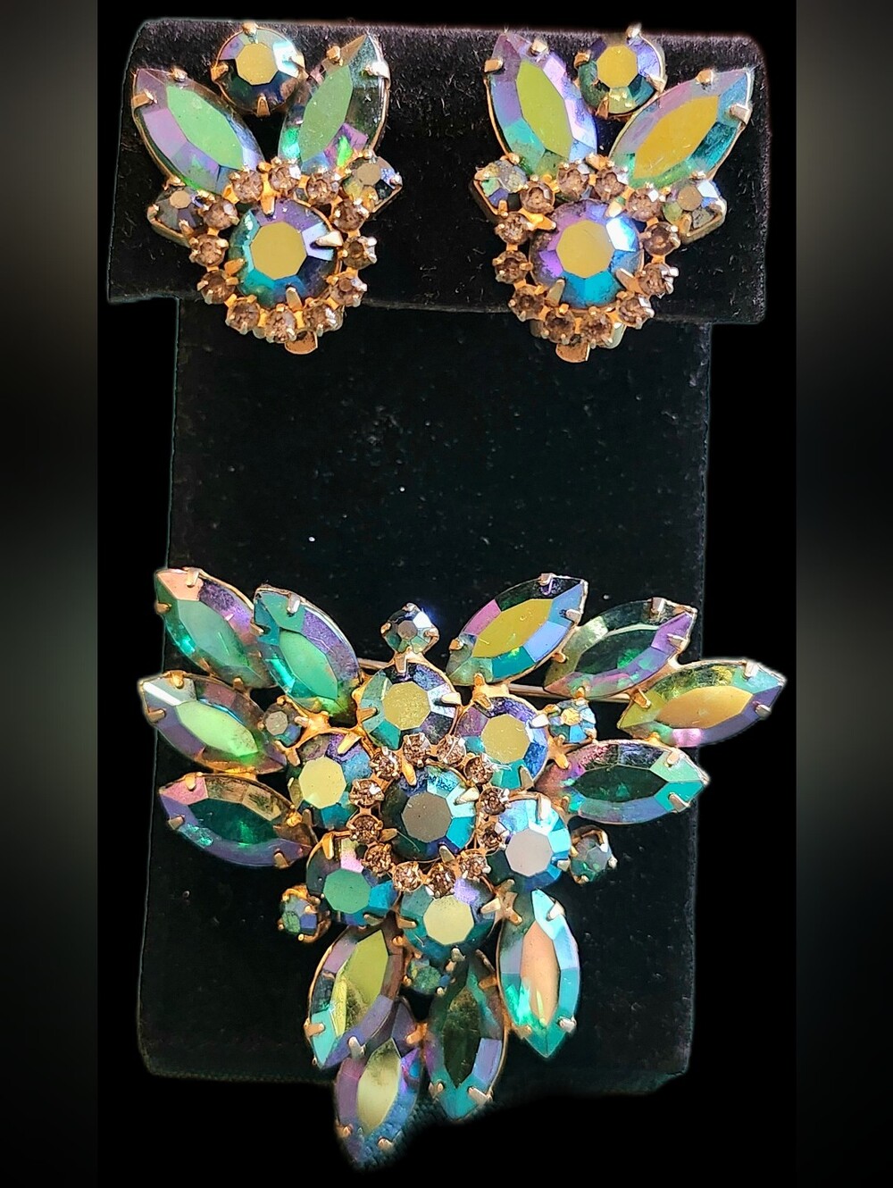 Vintage Aurora Borealis Peacock Juliana Style Jewelry Set - Picture 3 of 10